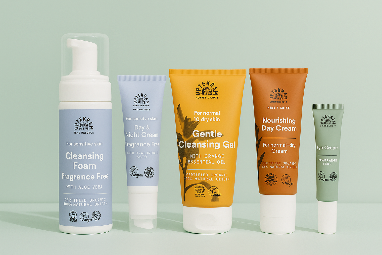 Natūrali Urtekram veido priežiūros kosmetika – kremai, serumai ir prausikliai kasdienei odos priežiūrai.