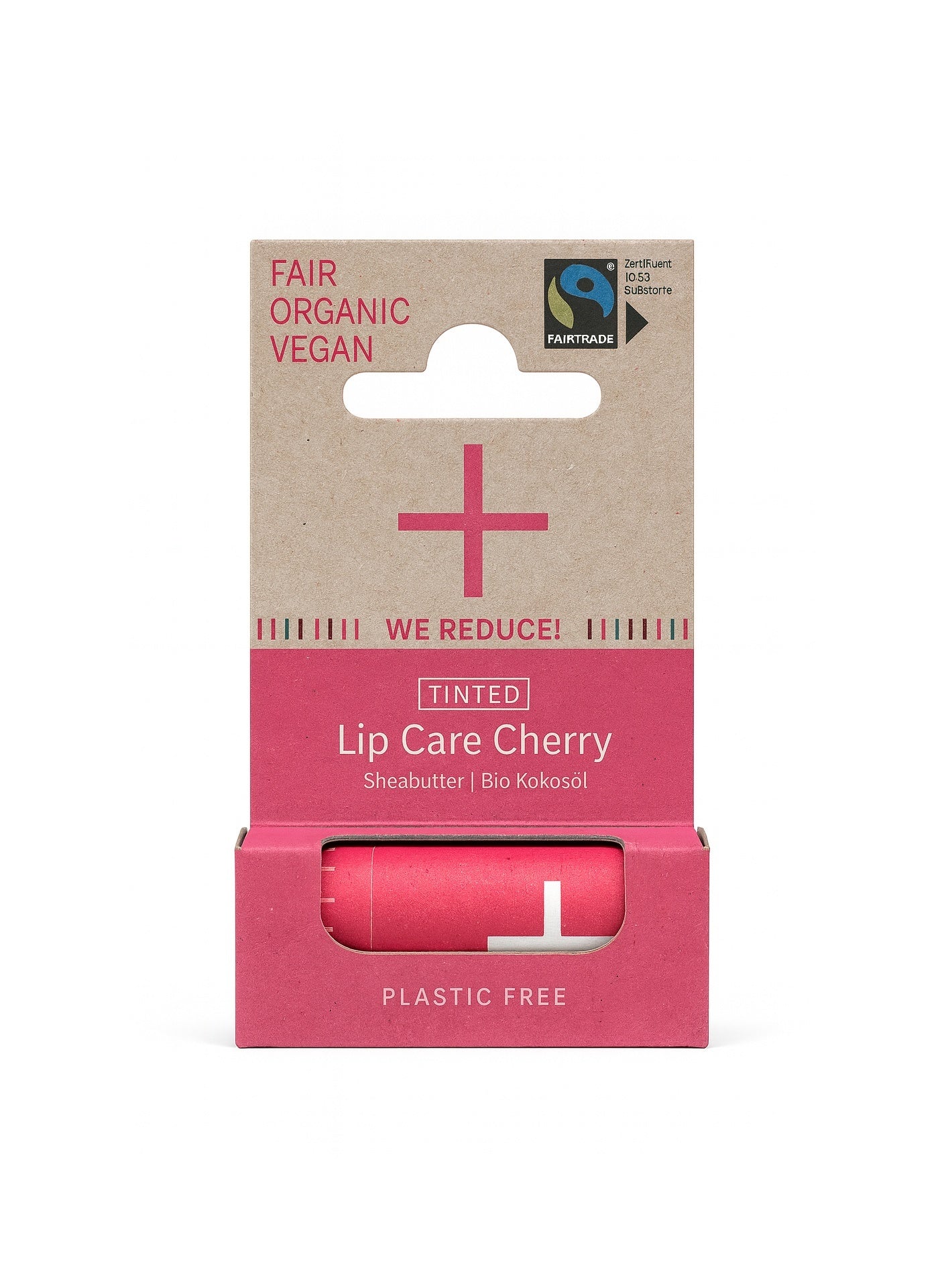 Natūrali kosmetika – lūpų balzamas Lip Care Cherry Tinted 5 g be plastikinės pakuotės.