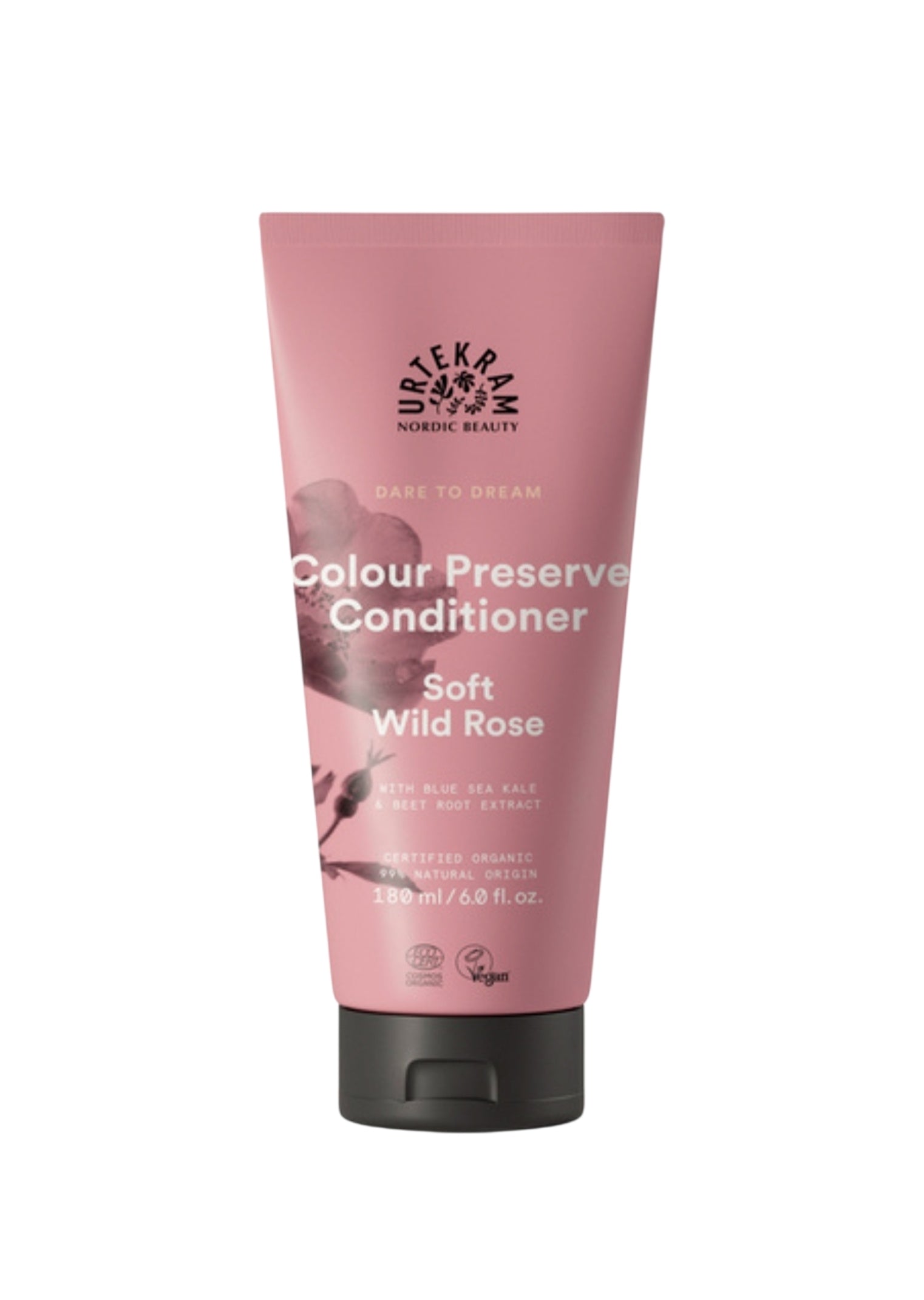 Natūrali kosmetika Urtekram – kondicionierius dažytiems plaukams, rožių kosmetika, 180 ml