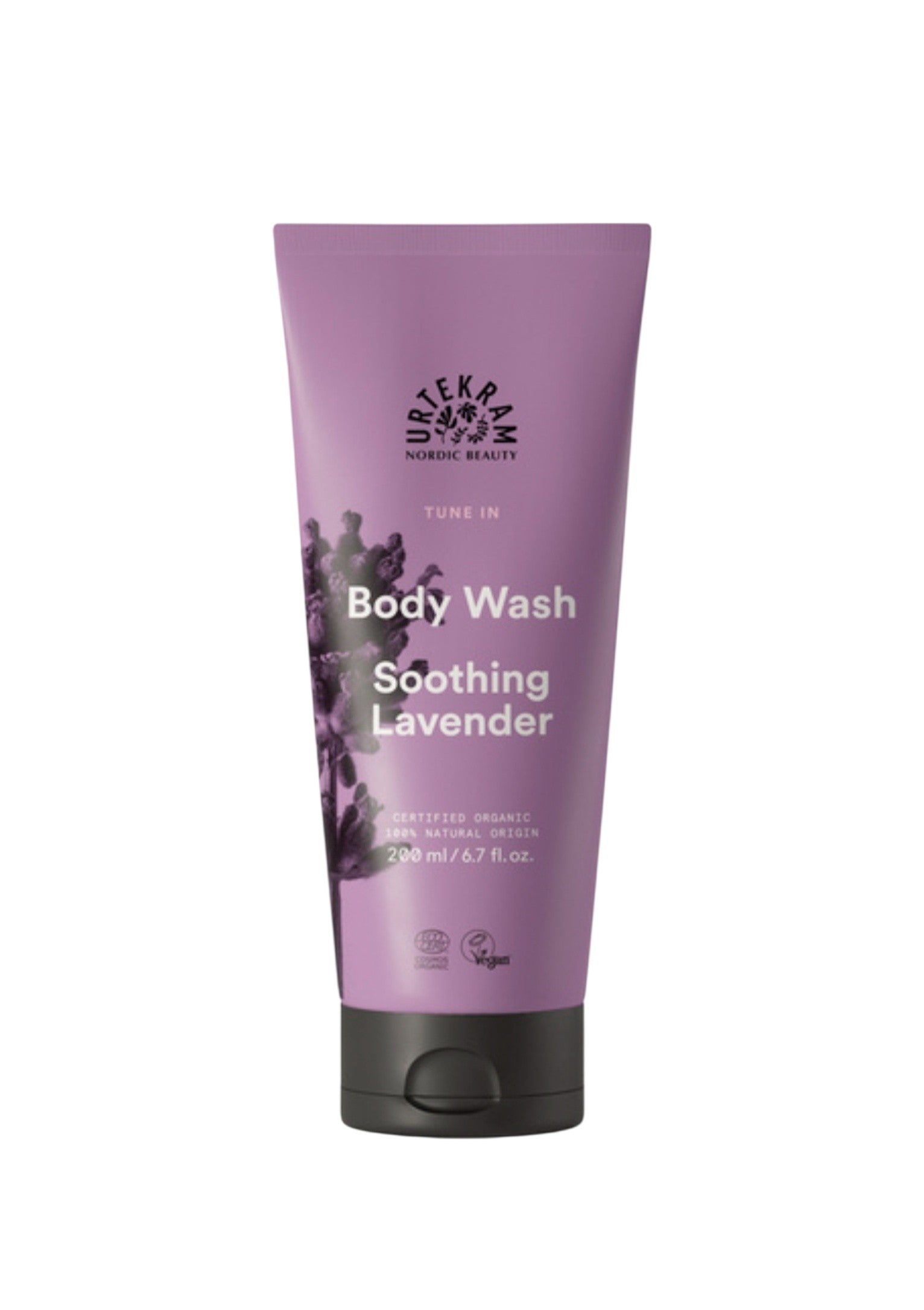 Urtekram kūno prausiklis Soothing Lavender, 200 ml, natūralus dušo gelis su levandomis, ekologiška kosmetika kūnui.