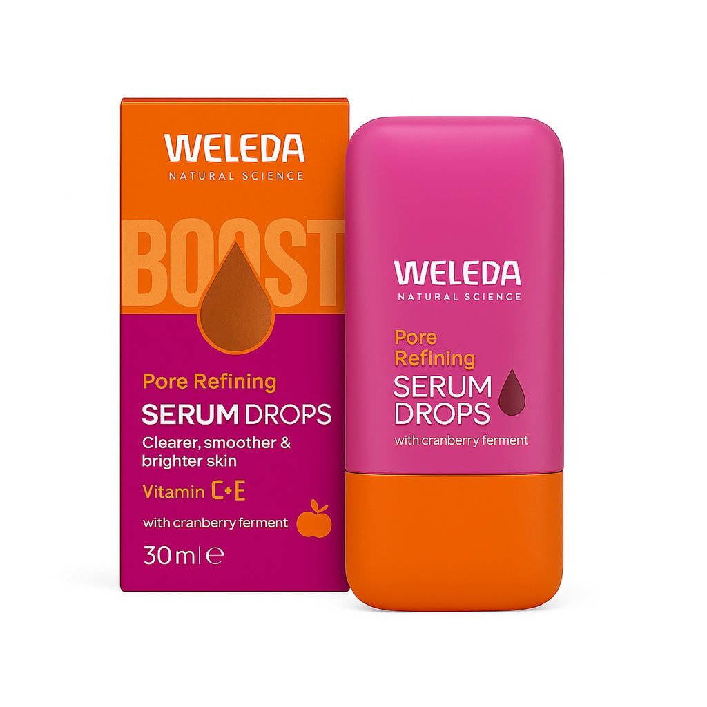Weleda Pore Refining serumas dėžutėje – natūrali kosmetika poroms mažinti.