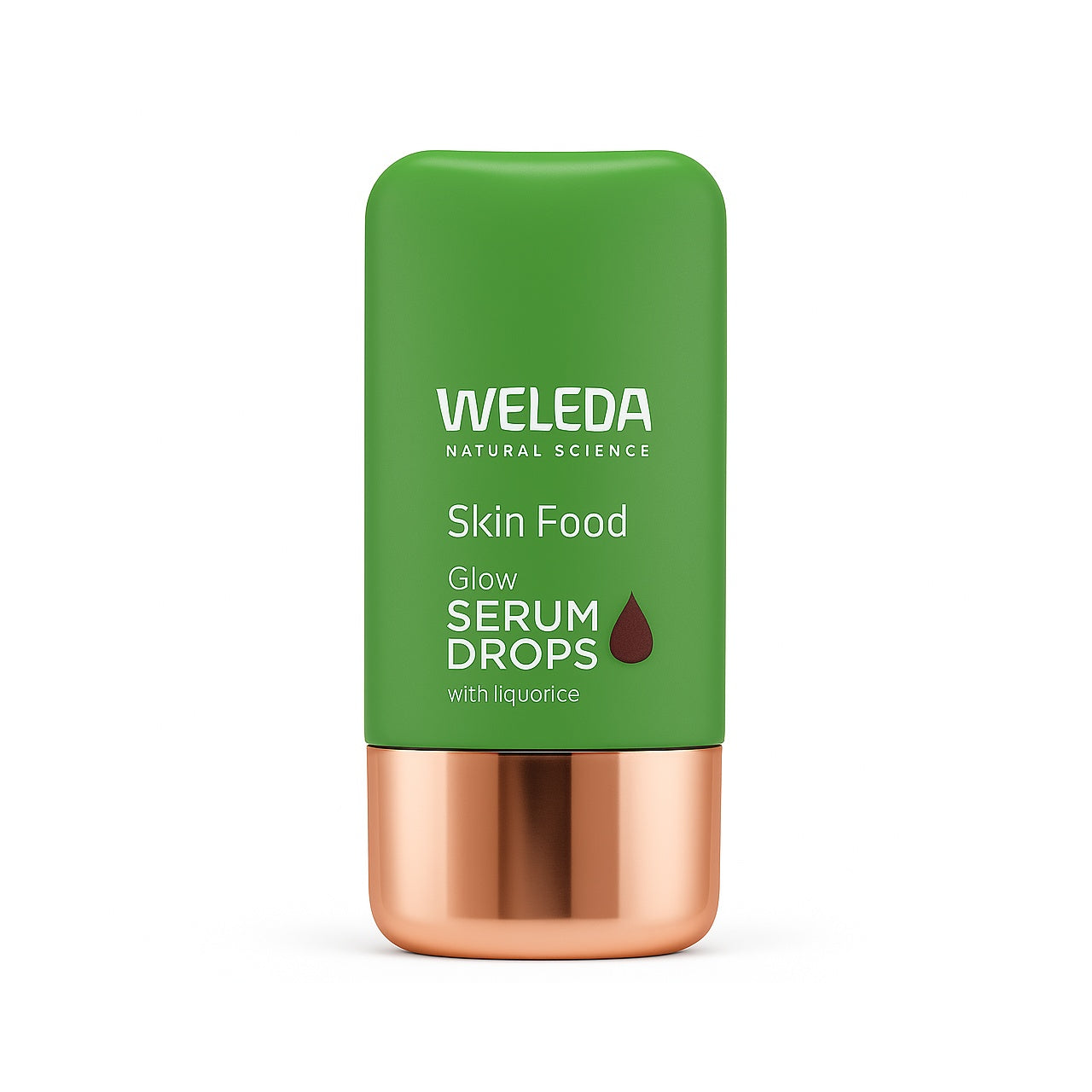 Weleda Skin Food Glow Serum Drops – natūrali kosmetika jautriai odai, žalios pakuotės serumas su liquorice.